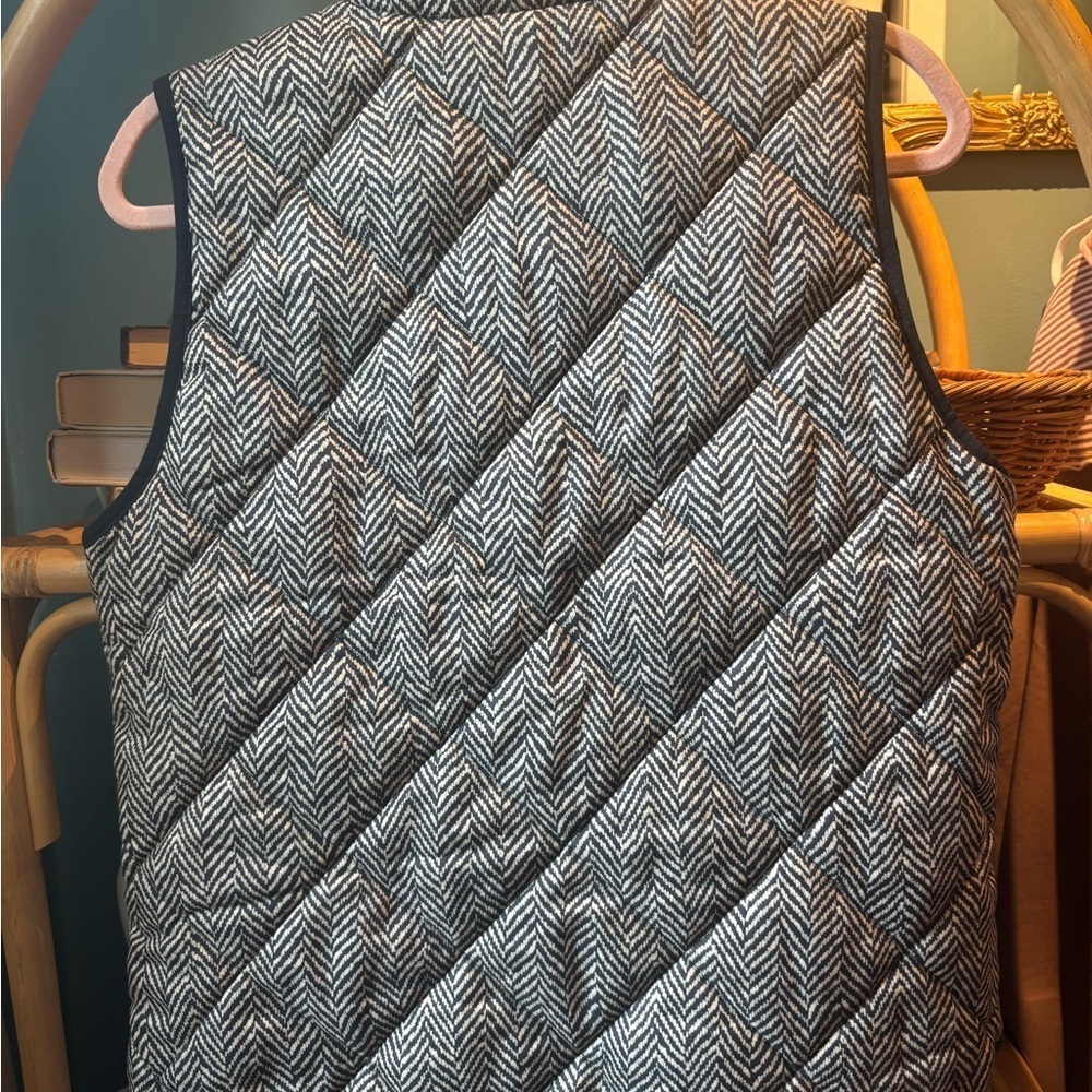J. Crew Black and White Herringbone Puffer Vest - Picture 3 of 3